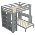 thumbnail image 5 of Newest Full XL/Full over Twin Bunk Bed with Dismountable Lower Bed , Desk, Solid Wood Bunk Beds Frame with Built-in Shelves , Wardrobe, Can be Converted into Loft Bed, Grey, 5 of 9
