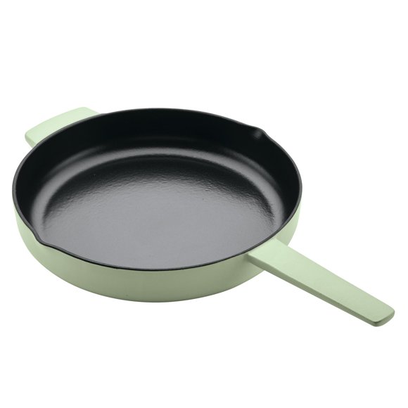 KitchenAid Poêle en Fonte Émaillée avec Poignée Auxiliaire et Becs Verseurs, 12 Po, Pistache