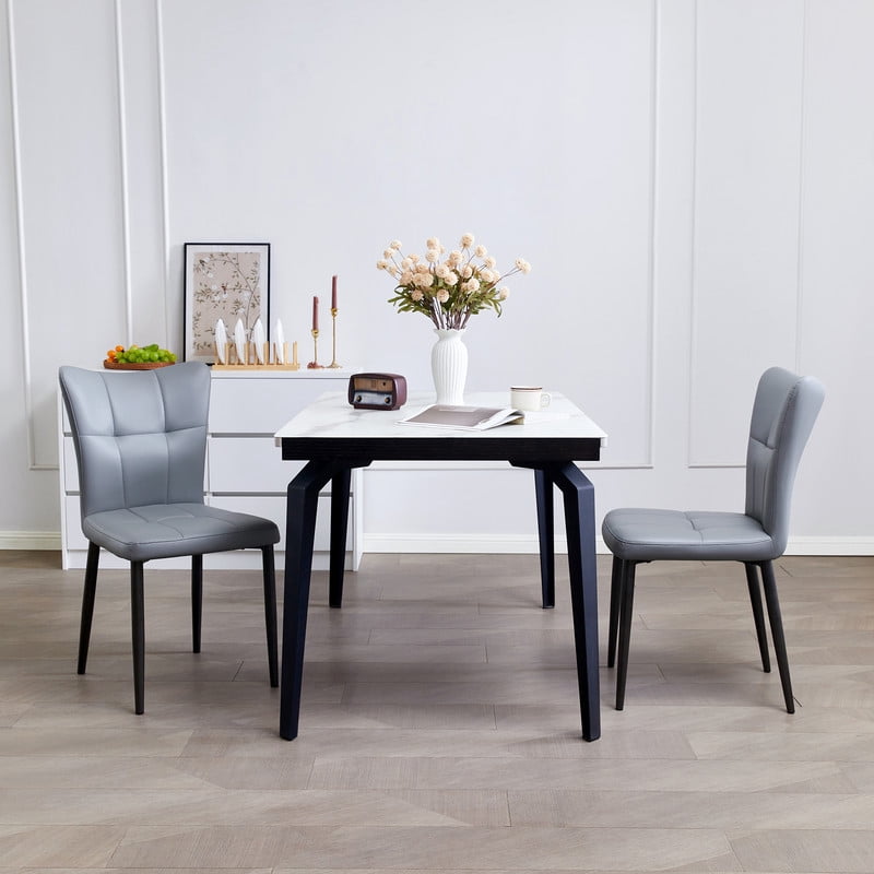 Euroco Upholstered Dining Chairs Set of 2, Modern Kitchen Chairs with High Backrest & Metal Legs for Kitchen Dining Room,Grey