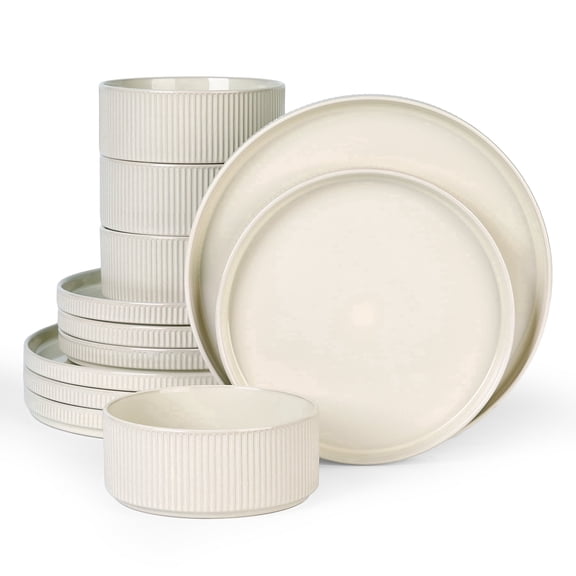 Famiware Star Series 12 Pieces Dinnerware Set, Cream