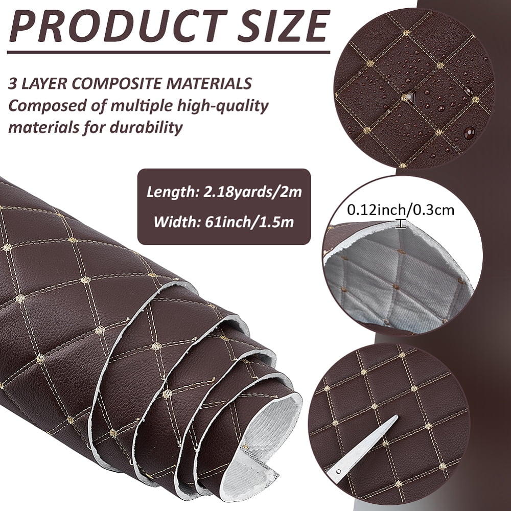2.1 Yards Quilted Foam Fabric Leather Fabric 61 inch Diamonds Pattern Leather Fabrics with Brown Stitch