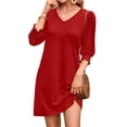 thumbnail image 3 of Vestido de verano WIHOLL 2025 con cuello en V y manga 3/4 para mujer, rojo S, 3 of 4