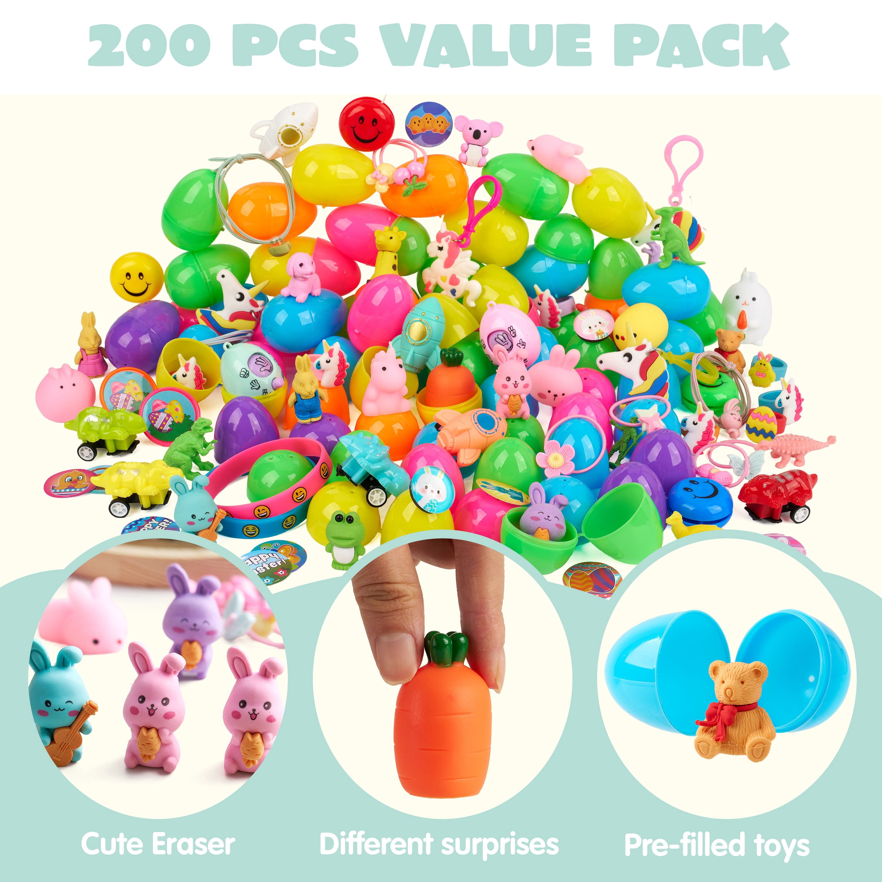 Joyfy 200 Packs Prefilled Easter Eggs with Assorted Toys,Easter Egg Bulk for Kids,Easter Eggs Hunt Events,Basket Stuffers Fillers,Classroom Prize Supplies