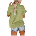 thumbnail image 6 of Otntypg Plus Size Linen Shirts for Women Lightweight Casual Summer Short Sleeve Button Down Beach Hawaiian Vacation Tees Shirt Tops Trendy Oversized Cotton Collared Tshirt with Pockets B-Green M, 6 of 6