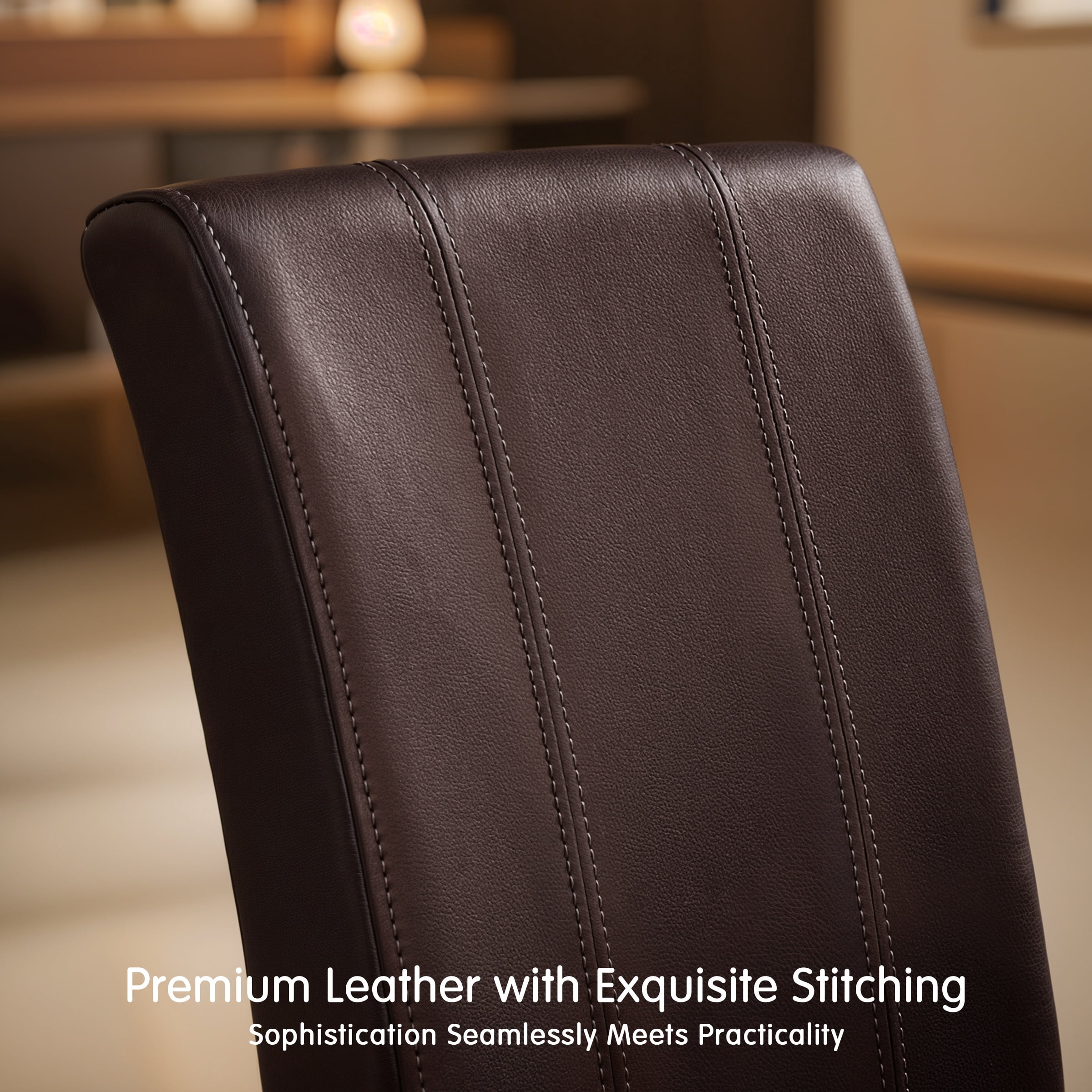 DyFun Upholstered Dining Chairs Set of 4, Faux Leather Parsons Side Chairs with Upgraded Cushion for Dining Room, Brown