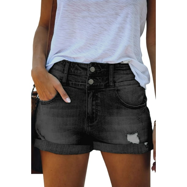 High rise cuffed denim shorts online