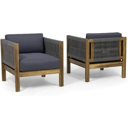Outdoor Accent Chair Set of 2- Rope Weaving- Teak Brown Acacia Wood