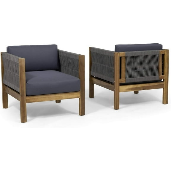 Outdoor Accent Chair Set of 2- Rope Weaving- Teak Brown Acacia Wood