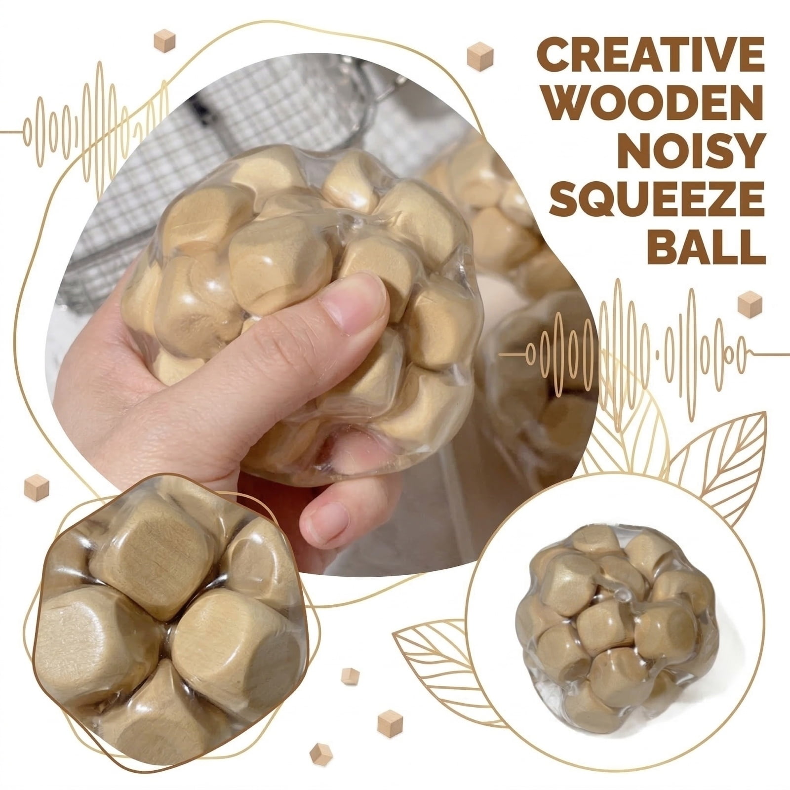 Clearance! Crunchy Squishy Stress Relief – Wooden Noise Ball Slow Rising Toy, Soft Moldable Squeeze Sensory Ball for Relaxation and Stress Management