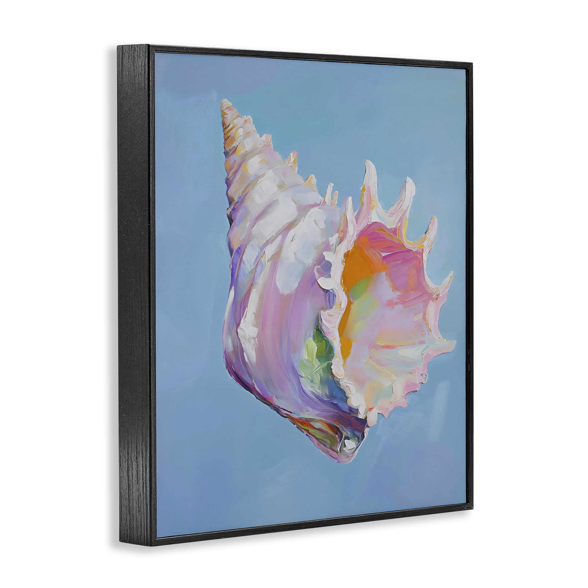 Stupell Industries Pastel Hued Conch on Blue Black Framed Giclee Art, design by The Prints Vibe