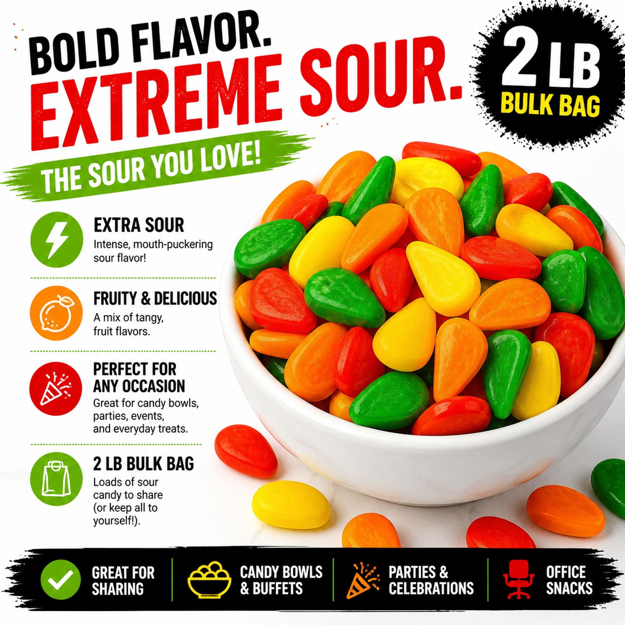 Concord Cry Baby Tears Sour Candy 2 lb Bulk Bag Tangy Hard Candy