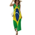 thumbnail image 2 of Brazilian Flag Womens Night Club Maxi Dress V Neck Sleeveless Bohemia Long Dresses, 2 of 9
