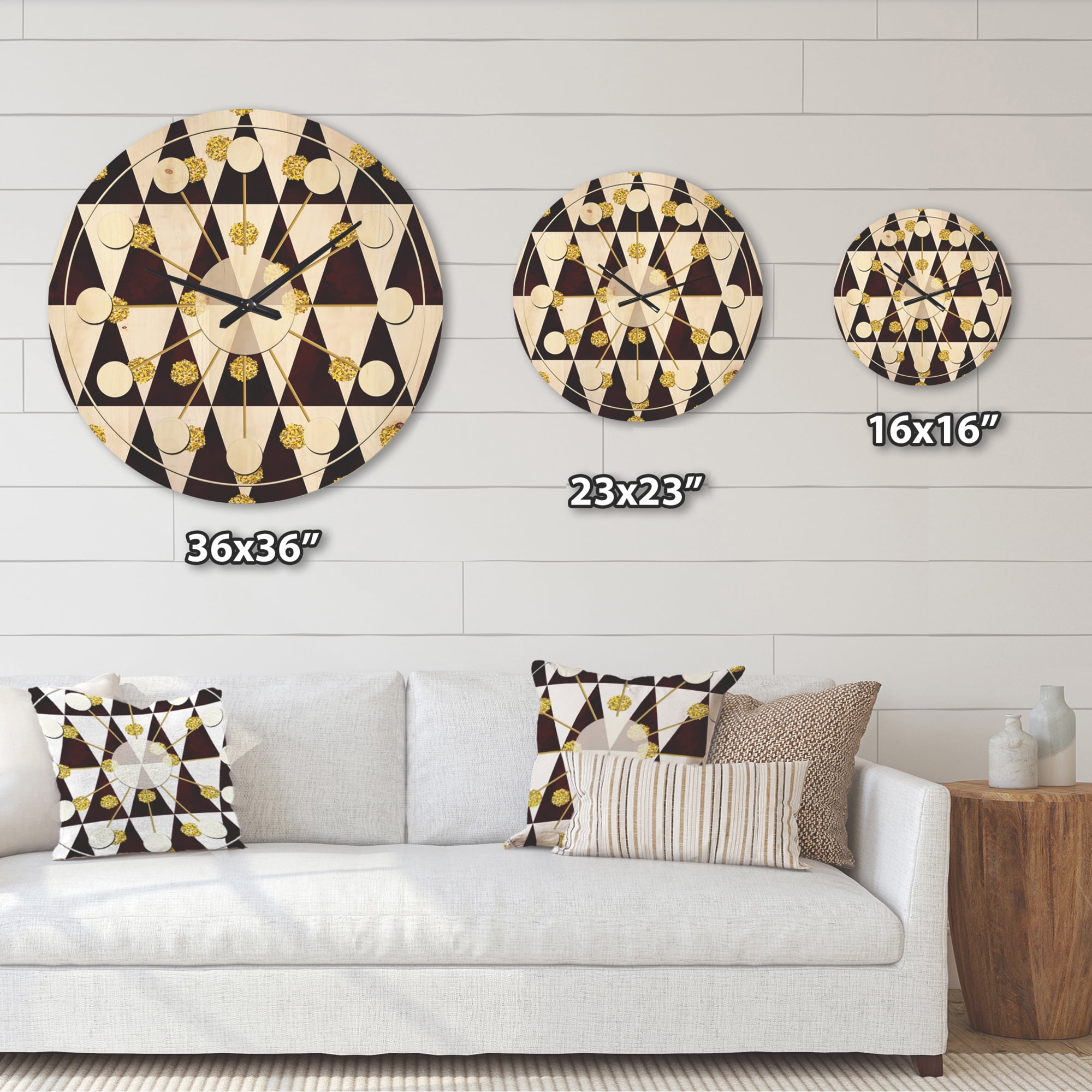 Designart 'Gold Polka Dot Retro Pattern II' Mid-Century Modern Wood Wall Clock