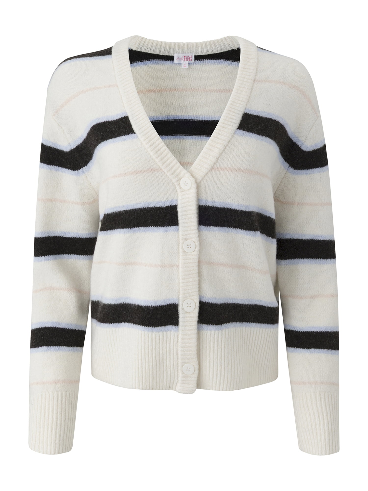 Mills by Millie Bobby Brown Women's Wide Stripe Sweater Cardigan, Sizes XXS- XXL