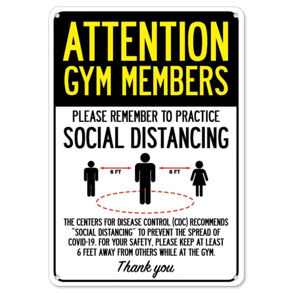 SignMission OS-NS-A-710-25394 Covid-19 Notice Sign - Attention Gym Members Practice Social Distancing