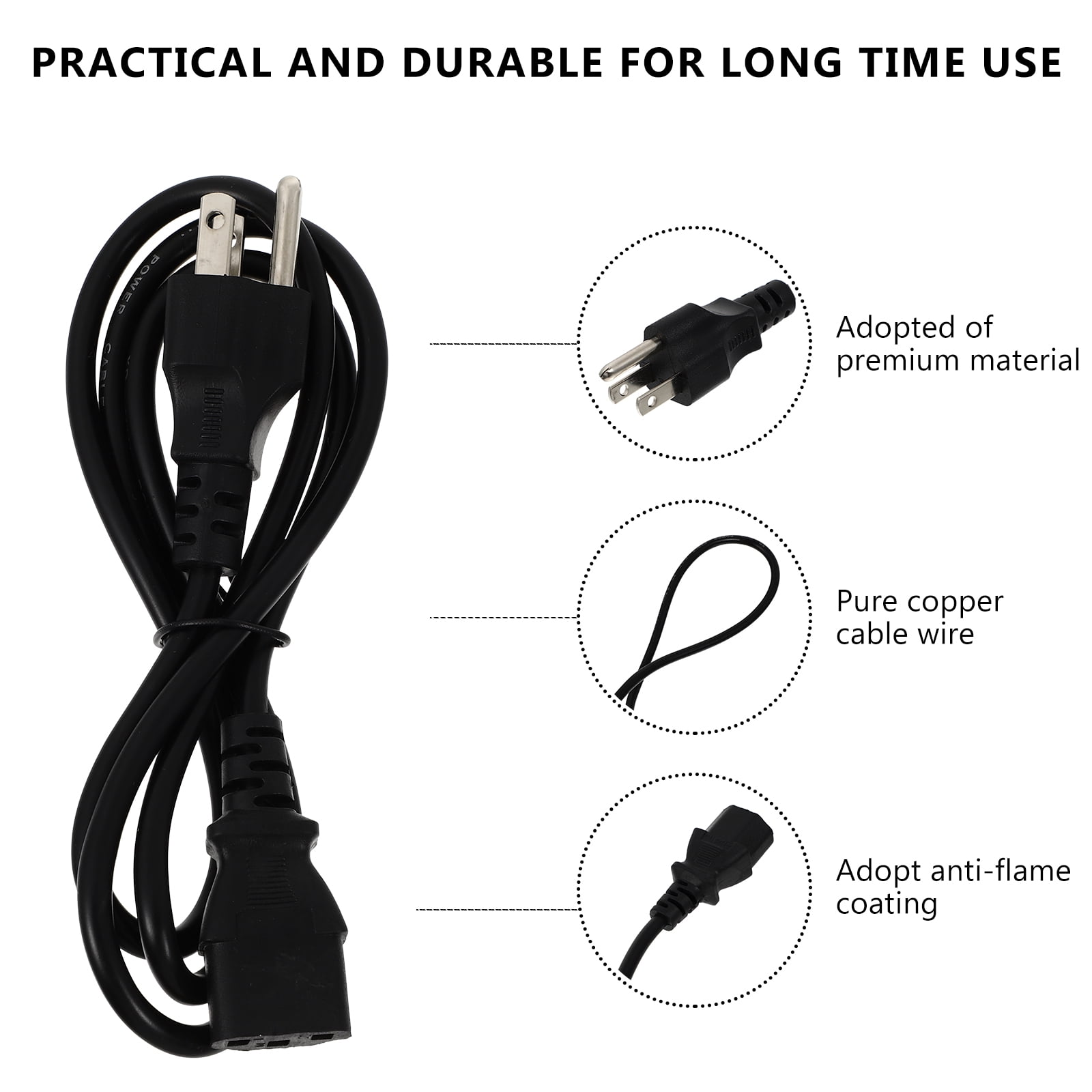 3prong Computer Printer Replacement Wire,44.41in Universal Computer