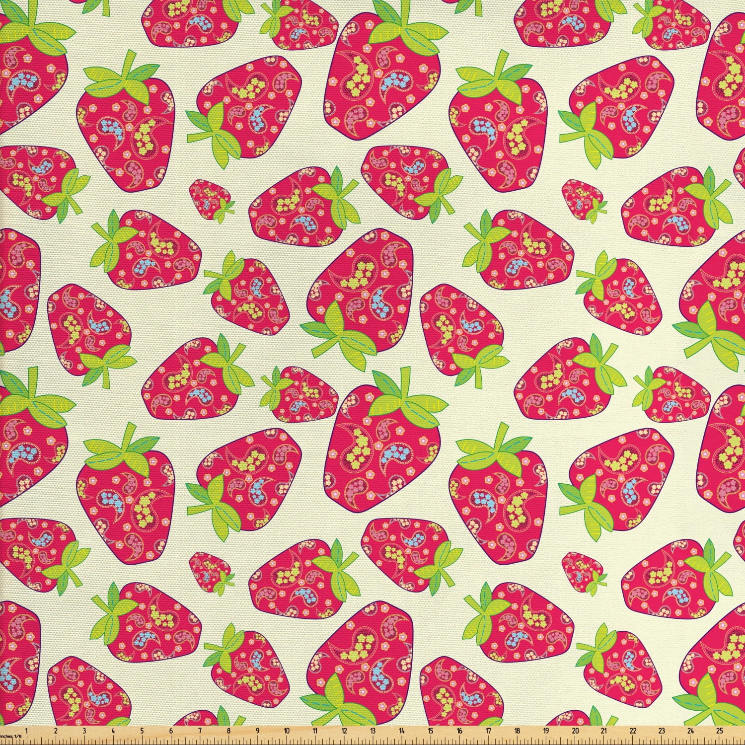 Strawberry Fabric by The Yard, Tropical Summer Fruit Pattern Strawberry