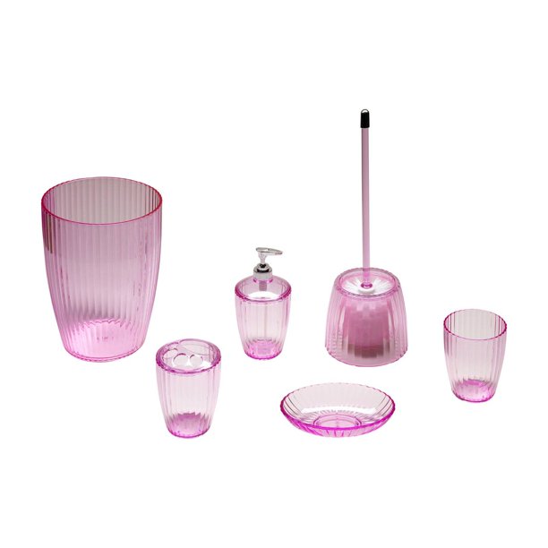 Pink, Ribbed 5 Piece Acrylic Bath Accessory Set