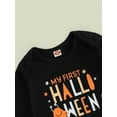 thumbnail image 5 of Musuos Newborn Boy Halloween Monster Outfit 3M 6M 12M Letter Print Long Sleeve Romper with Stripe Pants 2 Pcs Set, 5 of 9