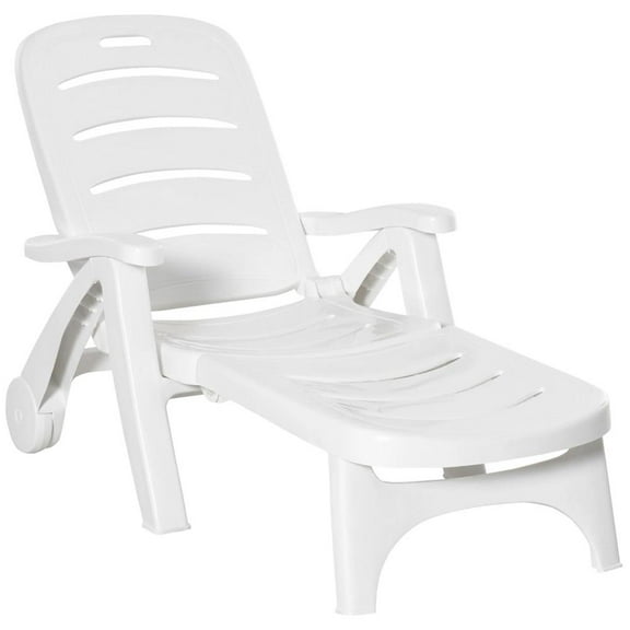 Resenkos Lounge Chair Outdoor, Patio Lounge Chair,Outdoor Chaise Lounge, 5 Level Adjustable Backrest Lounge Chair with Wheels, White