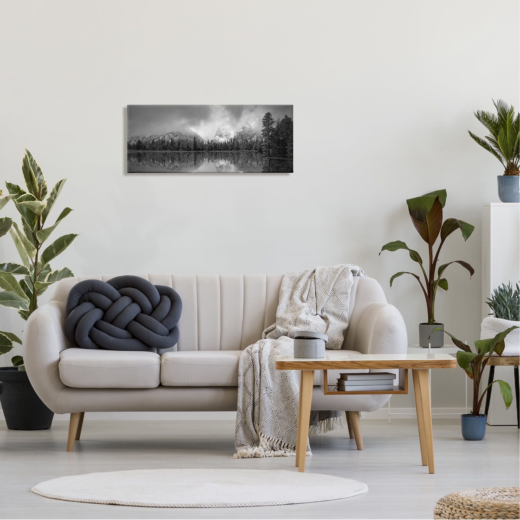 Stupell Industries Grey Lake Landscape Landscape Photography Gallery Wrapped Canvas Art Print Wall Art, 30 x 13