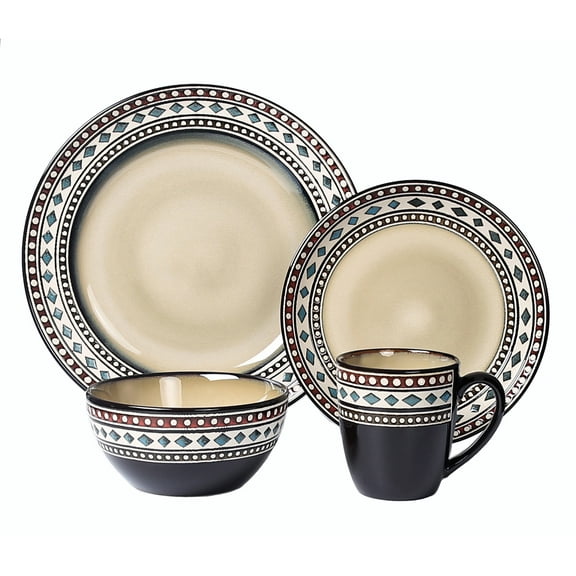 Stylish and Elegant 16 Piece Stoneware Dinnerware Service Set for Hosting Parties and Events for 4 People - Glazed, Neutral