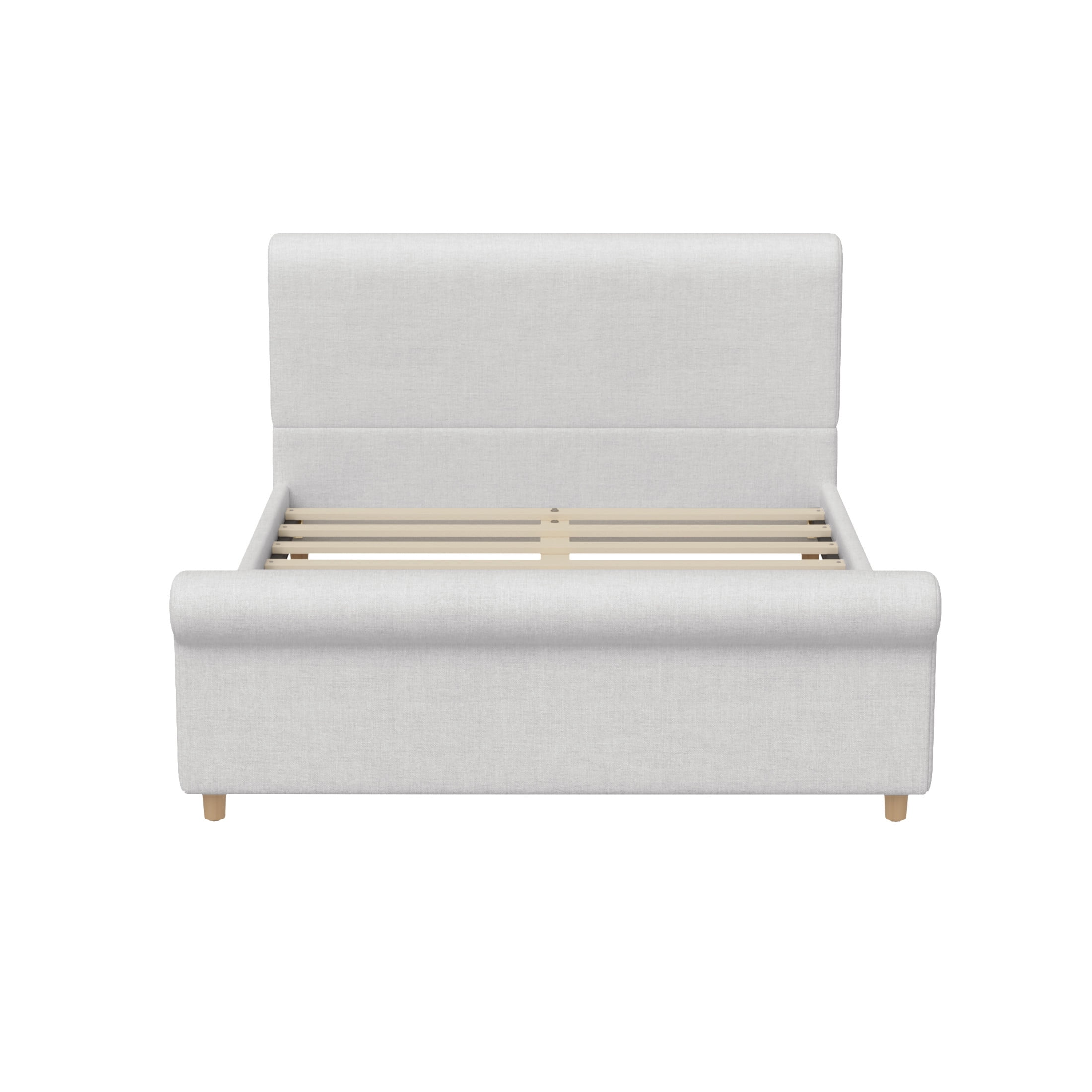 GDF Studio Flora Queen Size Upholstered Sleigh Bed Frame with High Headboard, Solid Wood Legs & Slats Support, Beige