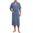 thumbnail image 4 of Men's Robe Belted Short Sleeve Bathrobe Lighteright Summer Soft Robe for Spa Sleep Bath Wear Blue L, 4 of 9