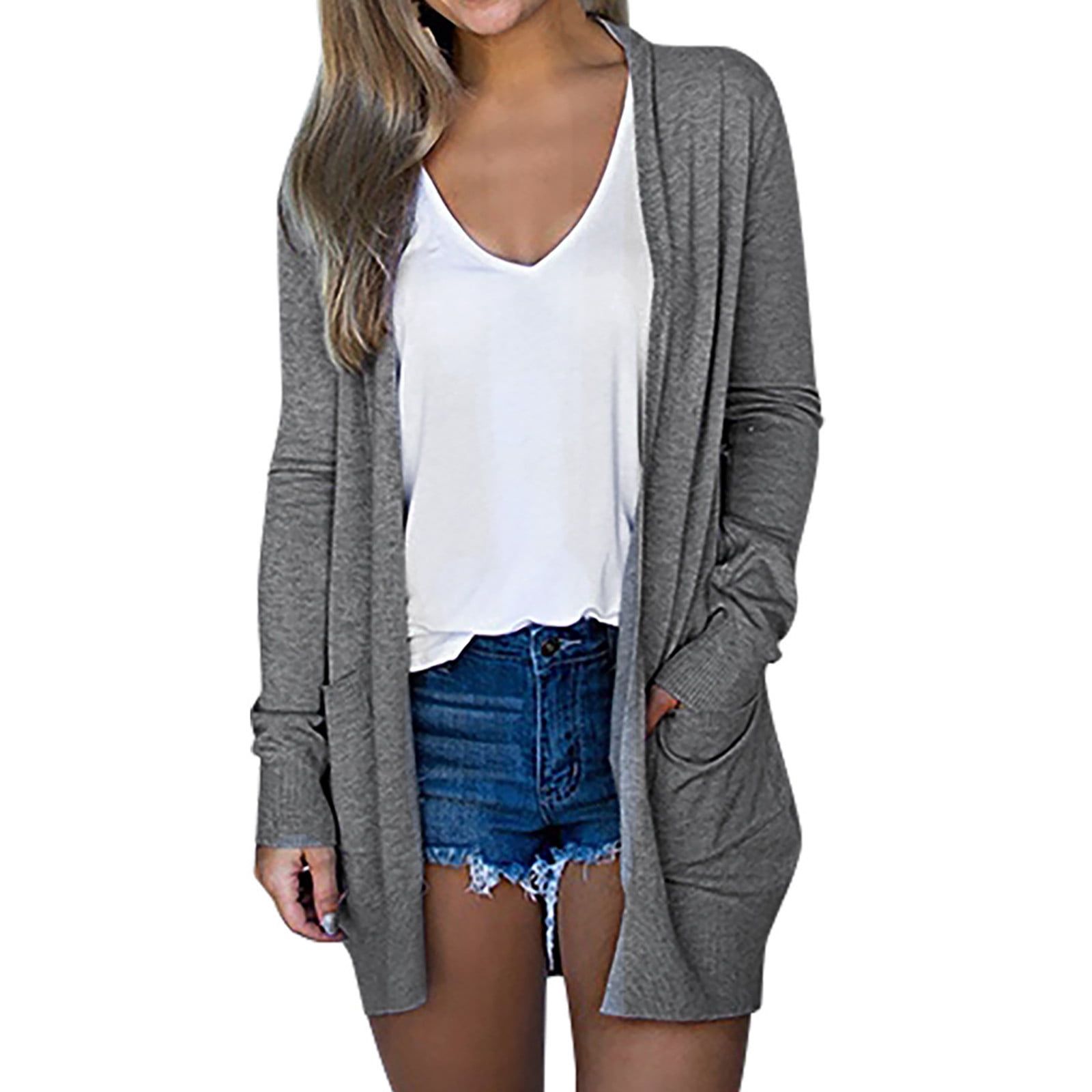 Women Long Sleeve Cardigan with Pockets,Open Front Lightweight Casual ...