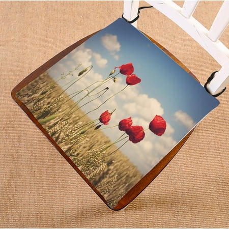 

PHFZK Flower Poppy Landscape Chair Pad Red Poppies in Field of Wheat Seat Cushion Chair Cushion Floor Cushion Two Sides Size 20x20 inches