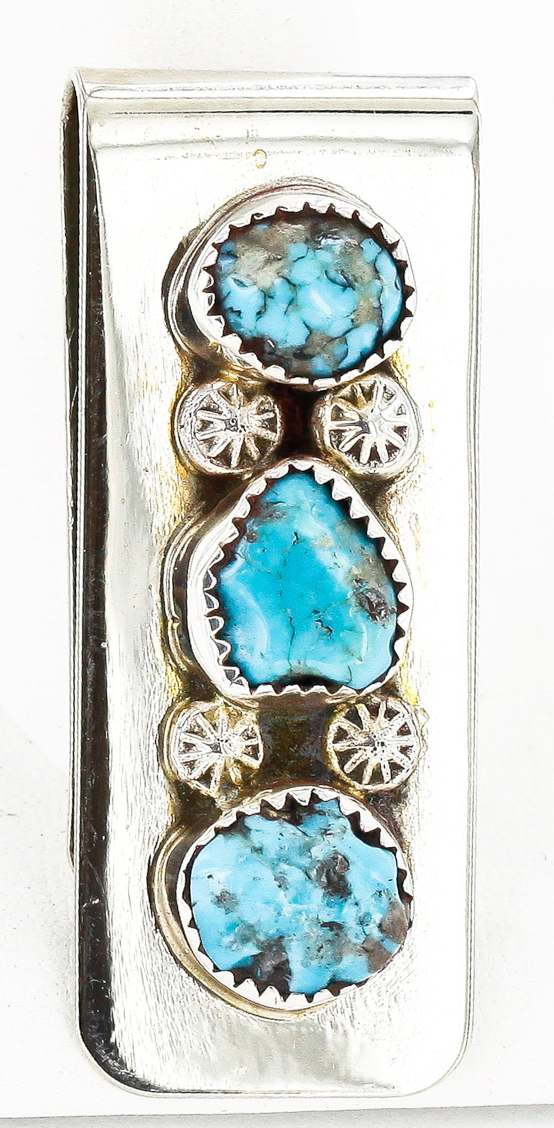 Navajo Handmade Certified Authentic .925 Sterling Silver Natural Turquoise Native American Nickel Money Clip