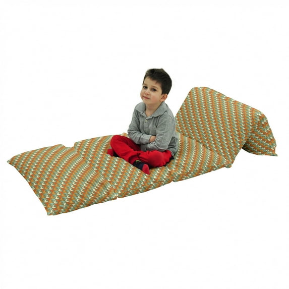 Abstract Floor Pillow Lounger Cover, Colorful Retro Vertical Arrows Repetition with Tribal Influences, Nap Mat Printed Fabric Case for 5 Pillows, 88" x 27", Sage Green Multicolor, by Ambesonne