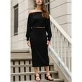 thumbnail image 4 of Weardear Long Sleeve Midi Skirt Sets for Women 2 Piece Outfits Off Shoulder Top Bodycon Ribbed Knit Two Piece Dress Set, 4 of 6