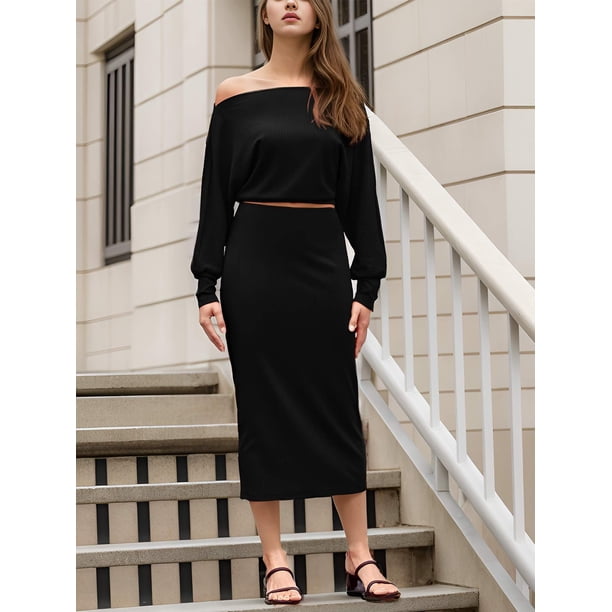 Weardear Long Sleeve Midi Skirt Sets for Women 2 Piece Outfits Off Shoulder Top Bodycon Ribbed Knit Two Piece Dress Set - Walmart Business Supplies Weardear Long Sleeve Midi Skirt Sets for Women 2 Piece Outfits Off Shoulder Top Bodycon Ribbed Knit Two Piece Dress Set - Walmart Business Supplies