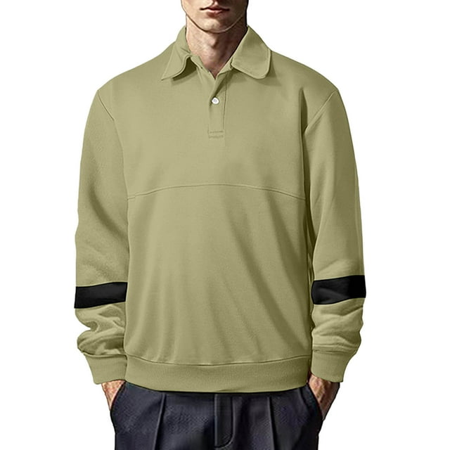 Dagugfen Fall Winter Long Sleeve Shirts for Men Button Lapel V Neck Color Block Loose Casual Work Tops