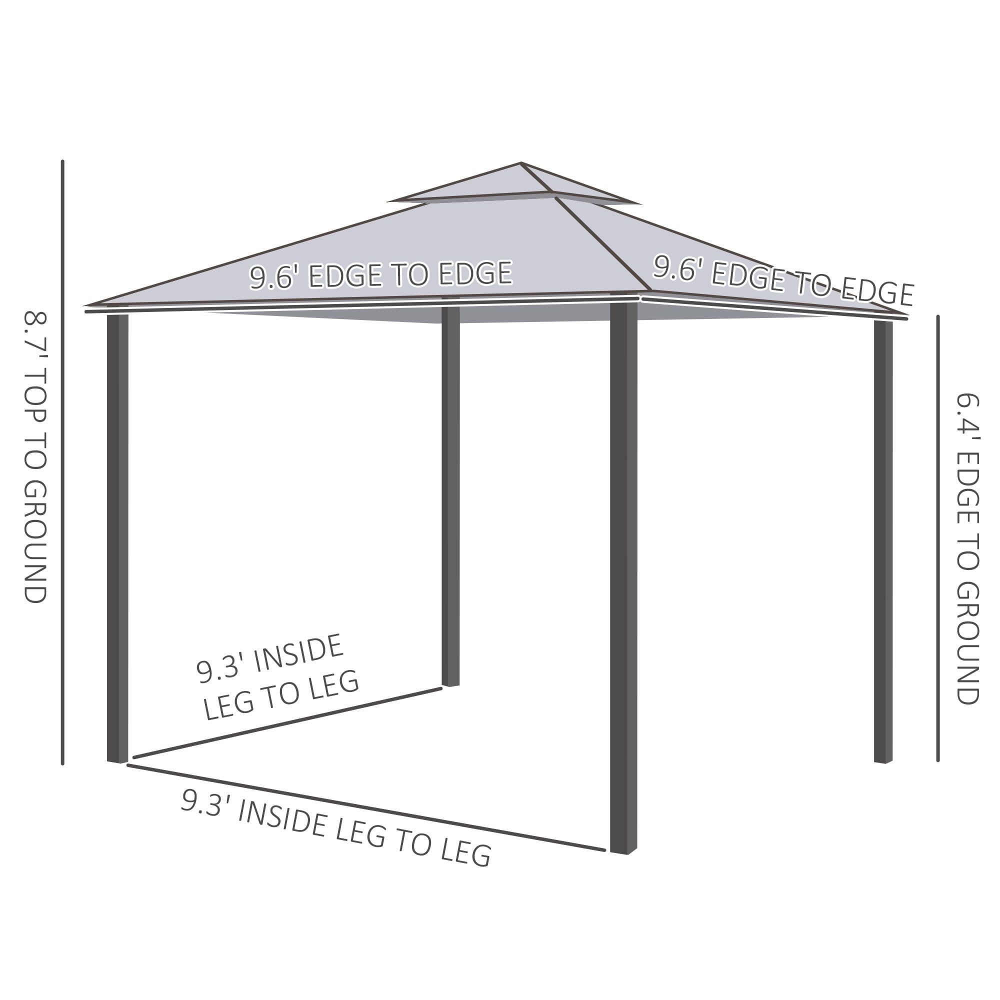 Outsunny 9.6' x 9.6' Patio Gazebo, Outdoor Canopy Shelter, Gray