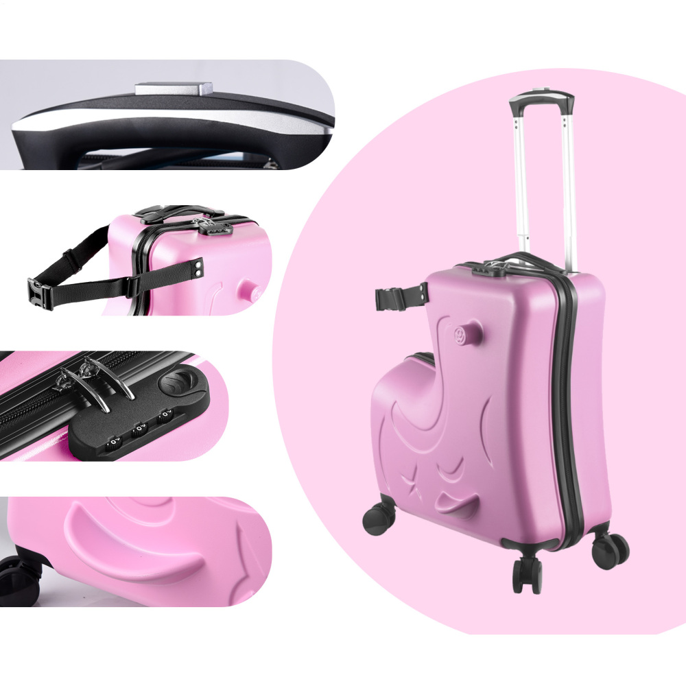 Kids Ride on Luggage for Aged 3-12, Toddler Luggage with Seat,Rolling Luggage with Spinner Wheels ,Suitcase Carry Trolley with Password Lock,with Safety Belt, Airplane Travel (Pink)