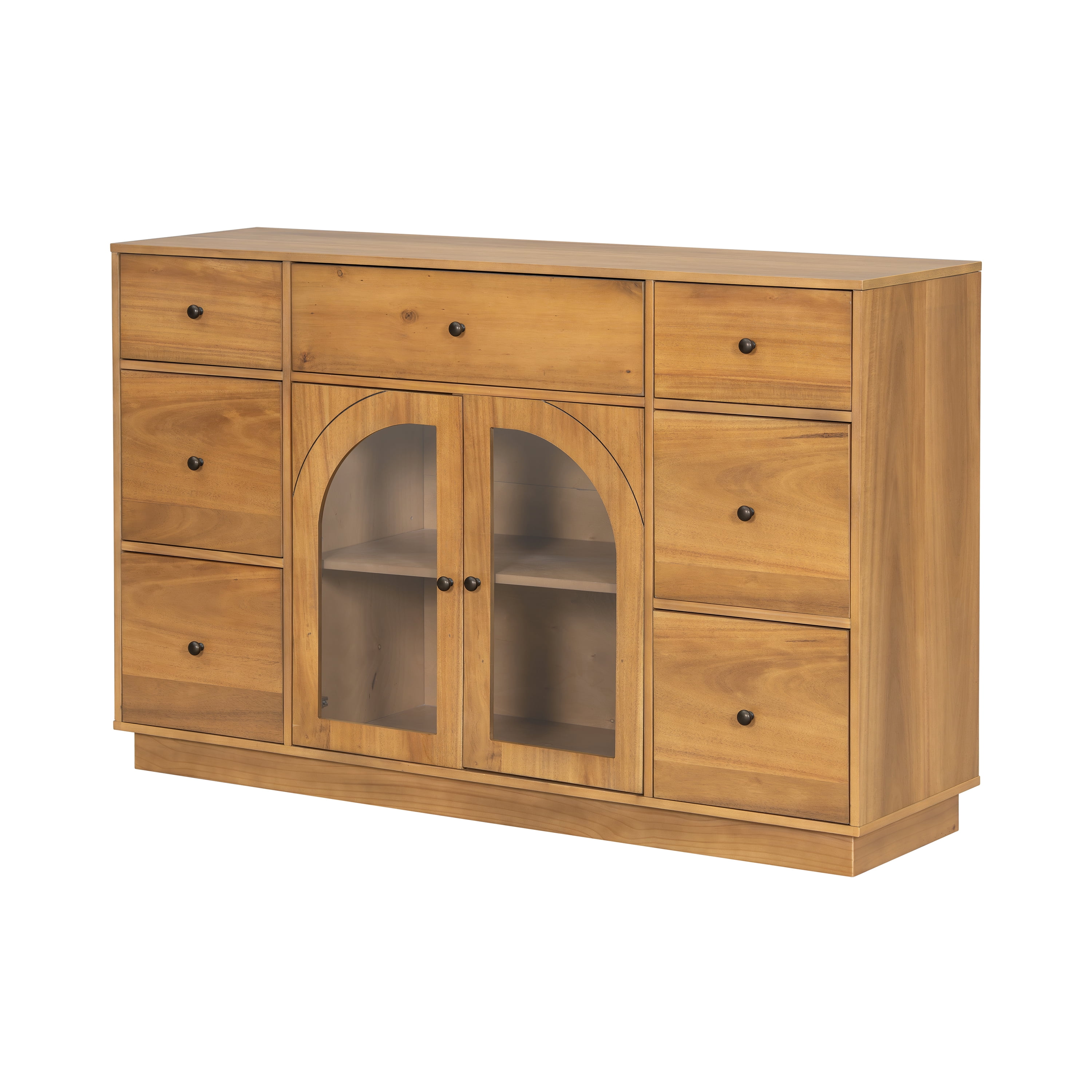 Cabinet With Storage for Living and Dining Room Entrance, Large Size, 2 Doors And 7 Drawers, Natural