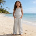 thumbnail image 6 of XXWXYD Girls Linen Pants Palazz𝗈 Loose Straight High Waisted Wide Leg Pants Summer Lightweight Dress Pant for Kids Teen Girl Elastic Waist Pants, 6 of 9