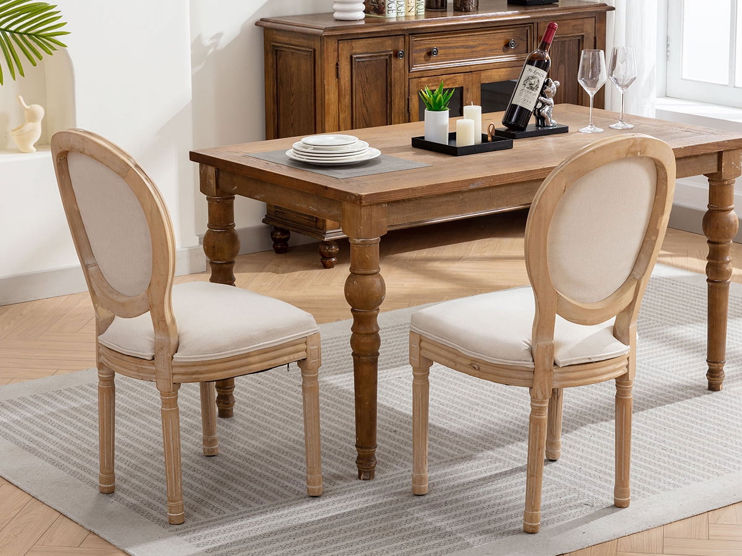 French Country Dining Chairs Set of 6, Cream Kitchen & Dining Room Chairs Set of 6, Ivory Linen Upholstered Dining Chairs, Wood Legs, Sillas De Comedor (Fabric, Beige, 6Pcs)