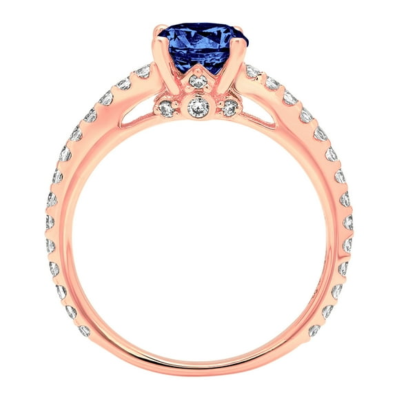 1.465 ct Round Cut Simulated Tanzanite Solitaire with Accents Engagement Ring for Women in 14K Rose Gold