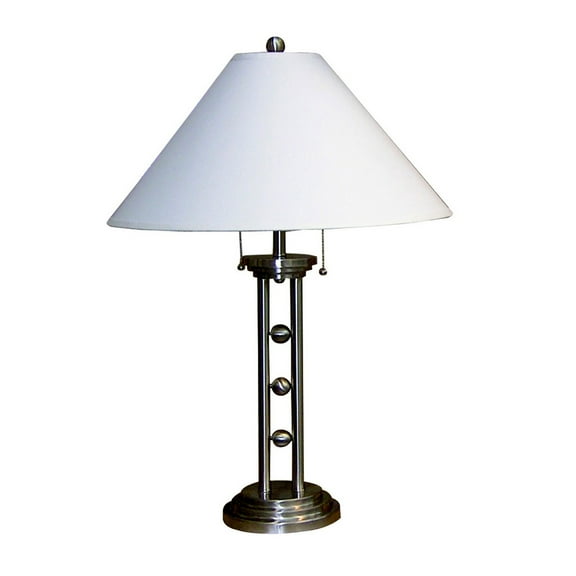 ORE International 27" Modern Metal Table Lamp with White Linen Shade in Silver