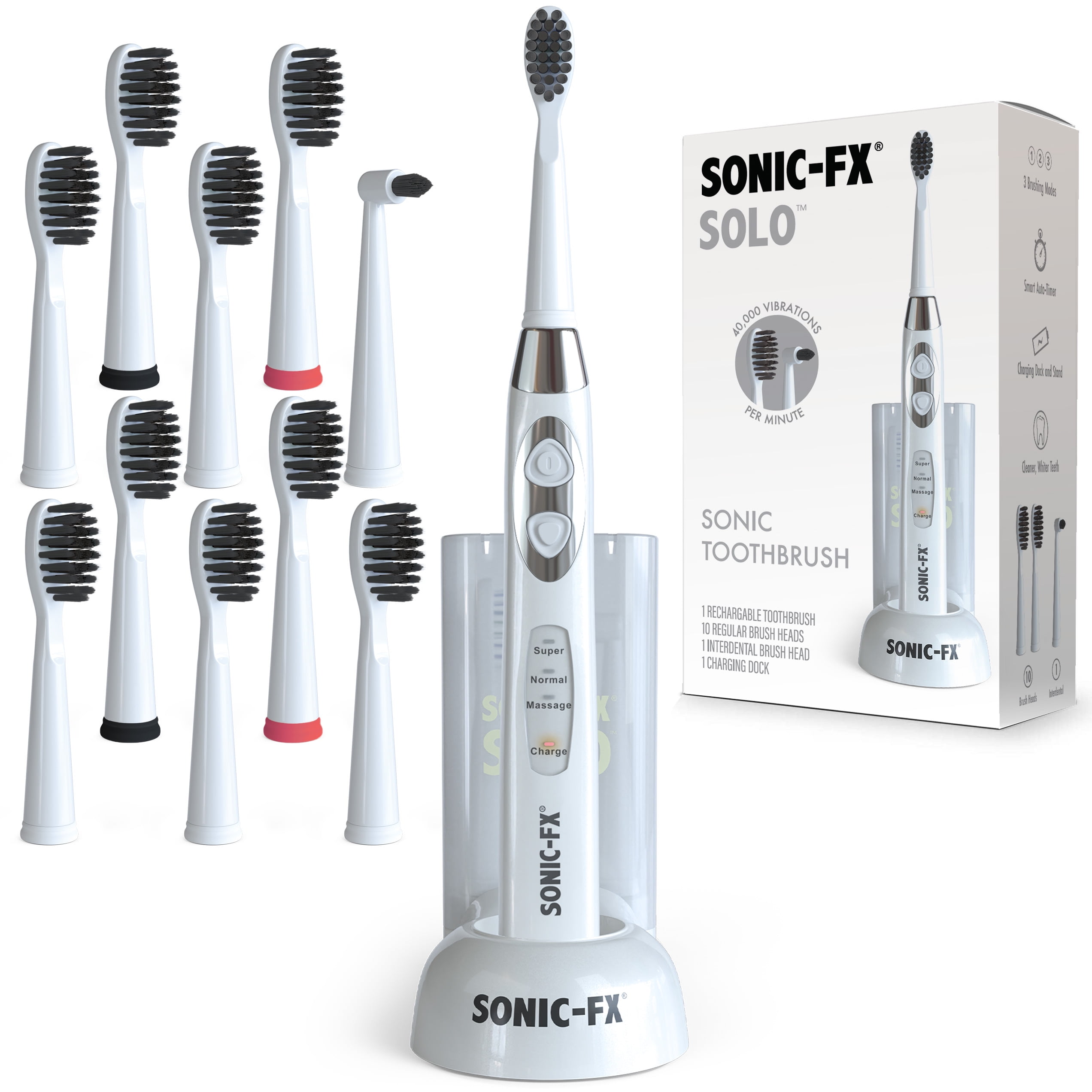 Buy SonicFX Solo Electric Toothbrush w/ 10 Brush Heads + 1 Interdental