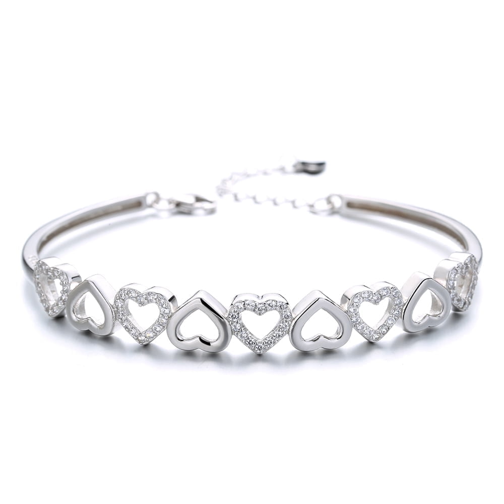 Amy & Annette 14K White Gold Heart Bangle Bracelet