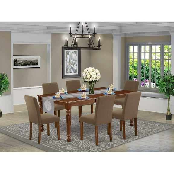 East West Furniture Dover 7-piece Wood Dining Set in Mahogany/Coffee