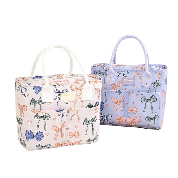 MISSMILE All Bow Heart Lunch Box for Women Wide Opening Insulated Tote Lunch Bag with Reinforced Handle & Double Pocket Leakproof Soft Cooler Lunchbox for Adults Office Picnic School
