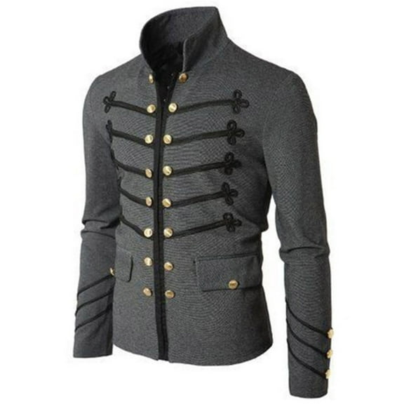 Men's Medieval Costume Solid Halloween Jacket Cardigan Vintage Gothic Steampunk Uniform Outerwear Water Proof Jacket Men Gray 3XL