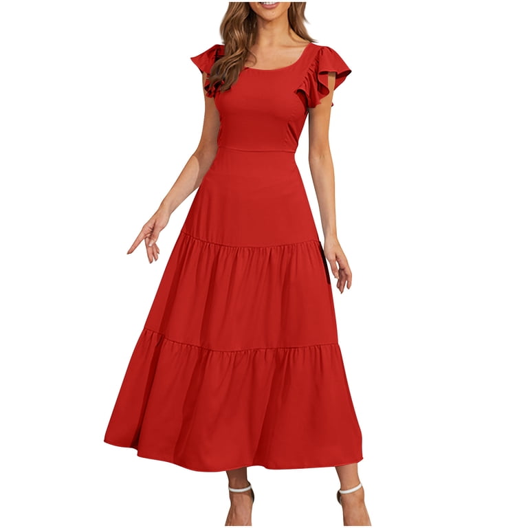 midi dress spring Midi Dresses for Women 2026 Spring Square Neck Tank Sleeveless A Line   Divahotcouture