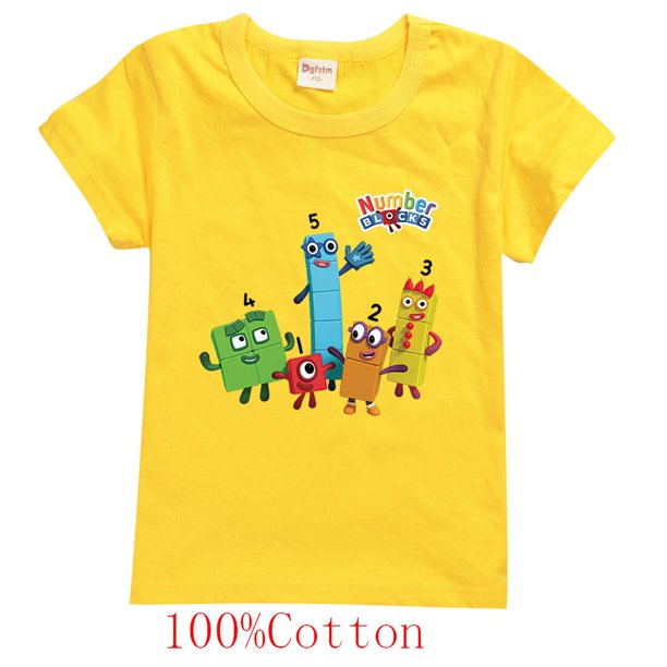 Camiseta infantil de manga corta, ropa de verano casual y divertida de moda con bloques de números para bebés y niñas zhangyuxiang LED