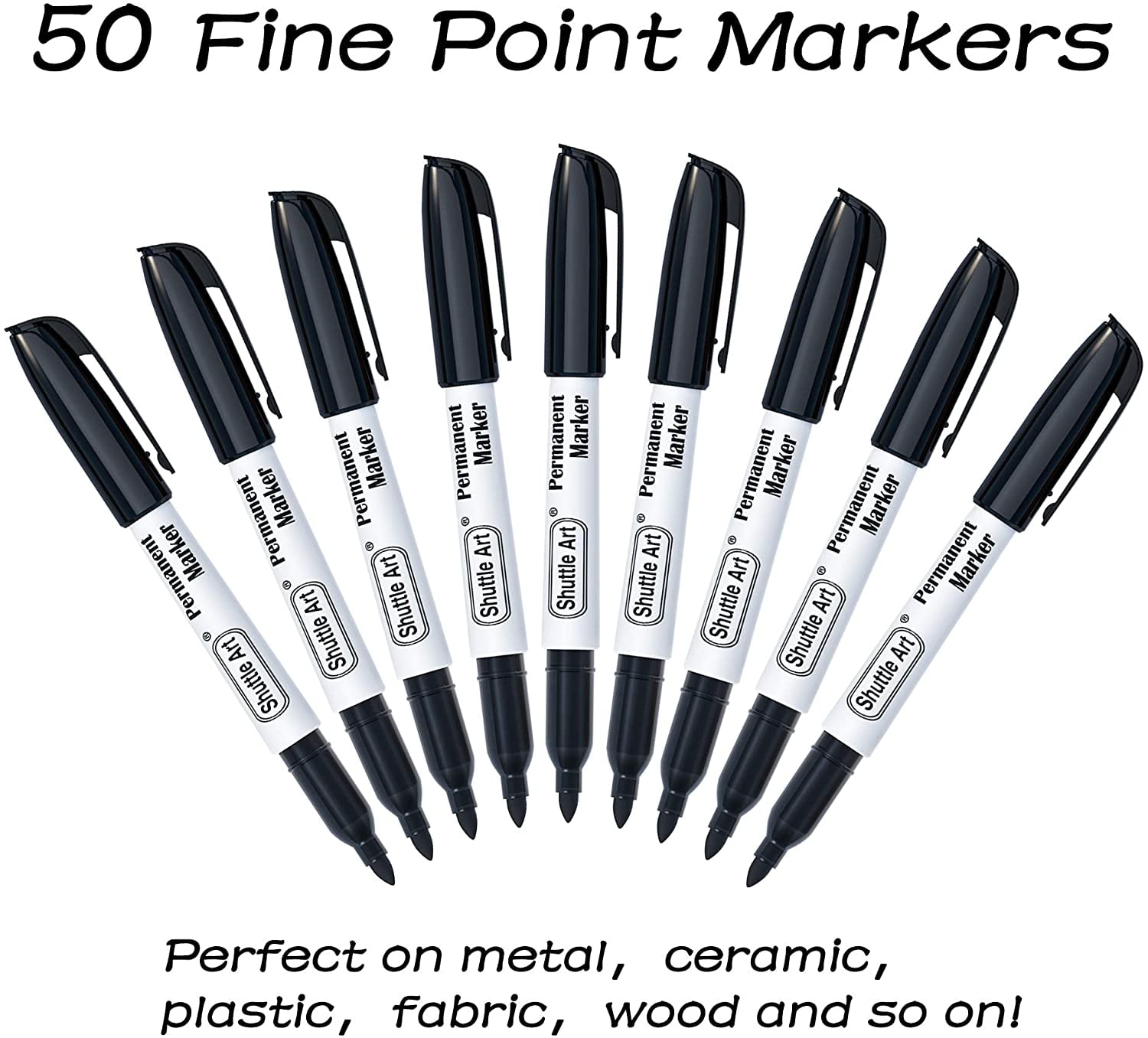 Shuttle Art Permanent Markers, 50 Pack Black Permanent Marker set,Fine Point, Works on Plastic,Wood,Stone,Metal and Glass for Doodling, Marking